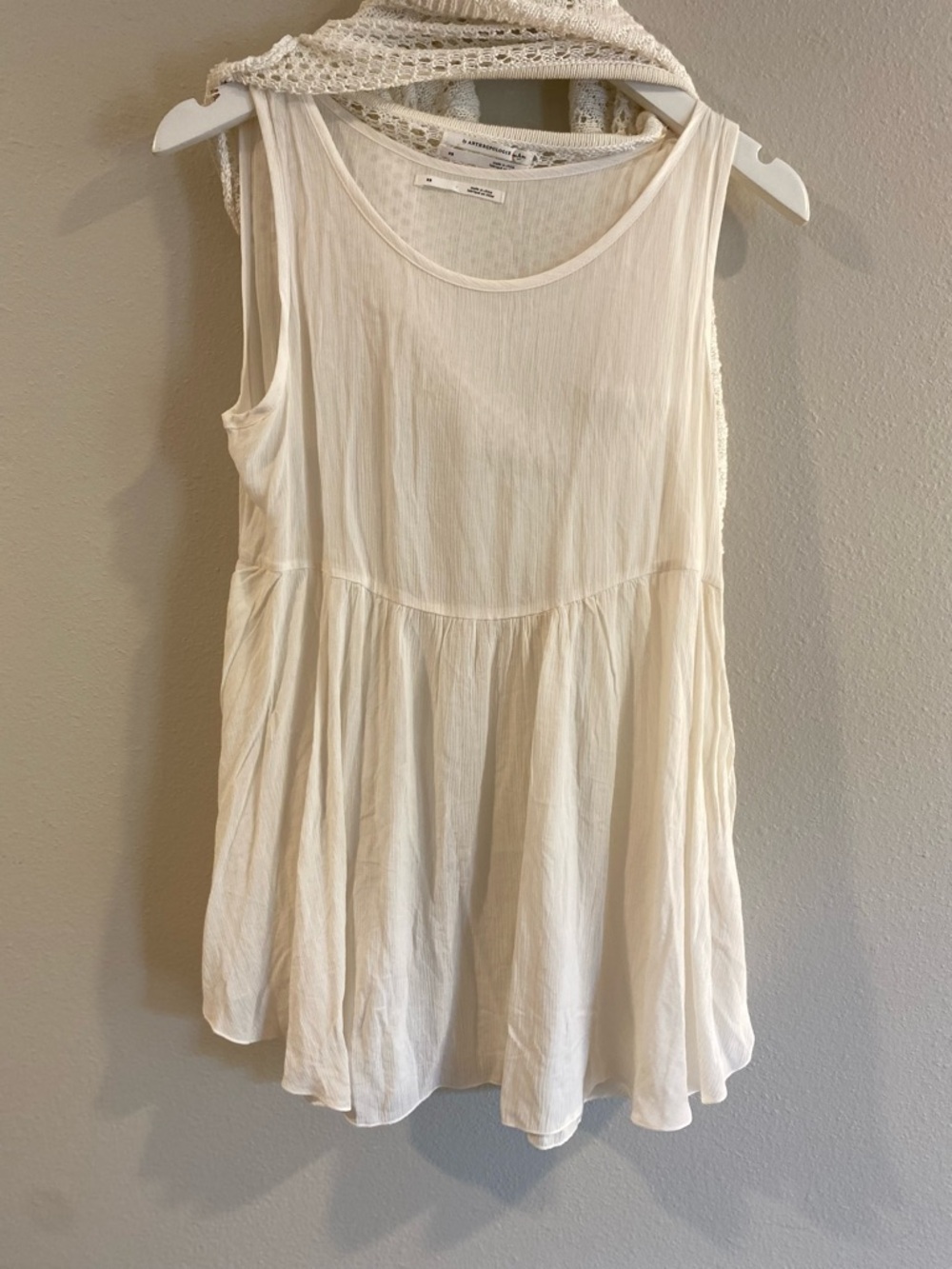 Anthropologie Sweater Ivory Crochet Open Knit Layered Set Size XS Boho Festival - Picture 8 of 11